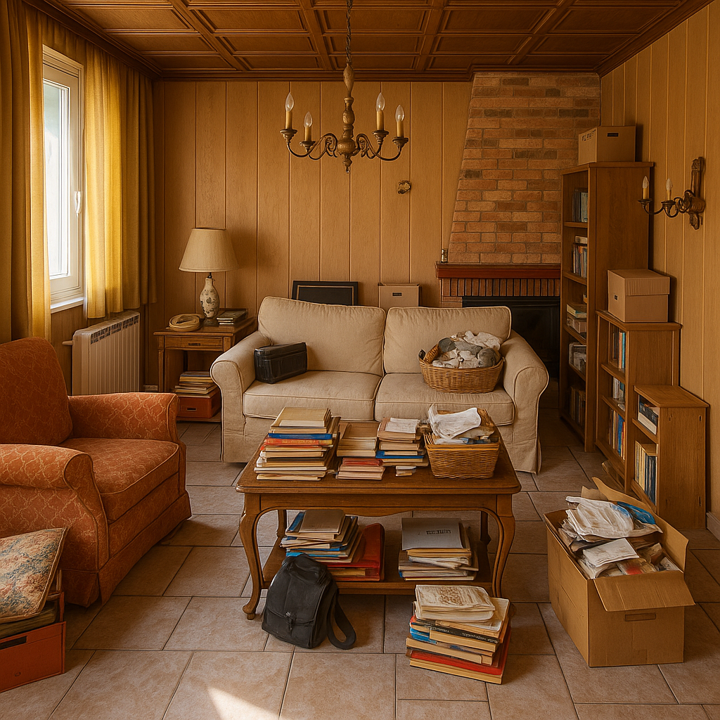 Salon chaleureux et éclectique